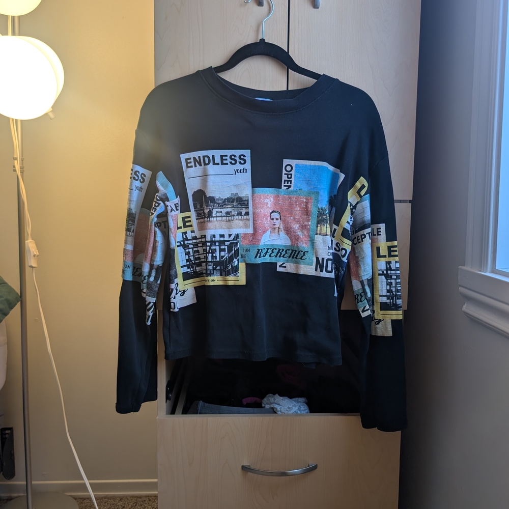 Zara Black Graphic Long Sleeve Tee